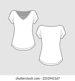 Kimono Sleeve V Camiseta de cuello Ropa superior Moda dibujo plano Planilla de dibujo