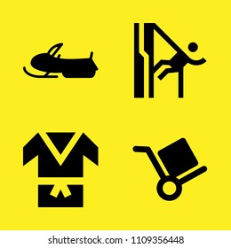 kimono, snowmobile, box trolley and abseiling vector icon set. Sample icons set for web and graphic design