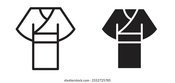 Conjunto de iconos de Vector de kimono relleno negro y estilo delineado.