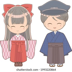 Kimono-clad boy and girl characters