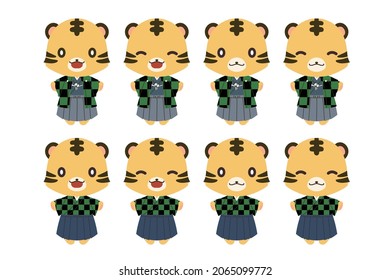 Kimono-clad tiger character illustration set