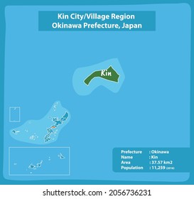 Kin City Village Region Okinawa Prefecture Map, Japan