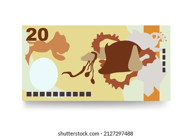 Kina Vector Illustration. Papua New Guinea money set bundle banknotes. Paper money 20 PGK. Flat style. Isolated on white background. Simple minimal design.