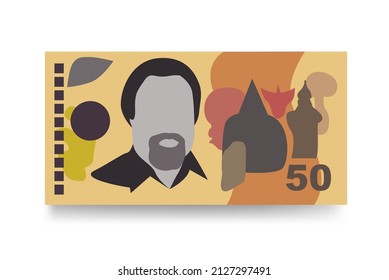 Kina Vector Illustration. Papua New Guinea money set bundle banknotes. Paper money 50 PGK. Flat style. Isolated on white background. Simple minimal design.