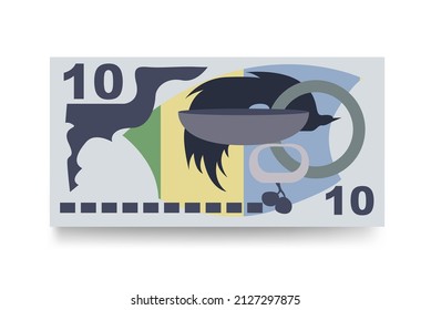 Kina Vector Illustration. Papua New Guinea money set bundle banknotes. Paper money 10 PGK. Flat style. Isolated on white background. Simple minimal design.