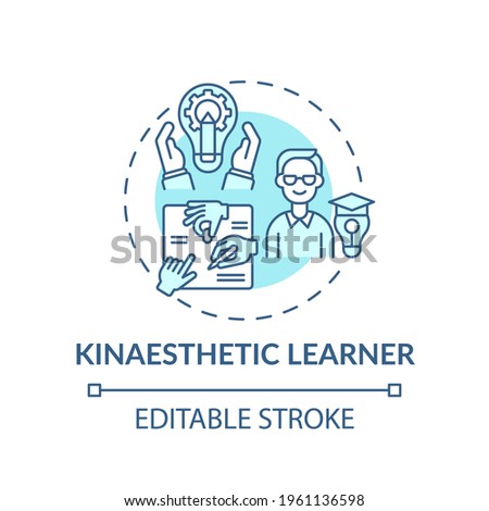 Kinaesthetic learner turquoise concept icon. Tactile learning. Self development and improvement in studying idea thin line illustration. Vector isolated outline RGB color drawing. Editable stroke