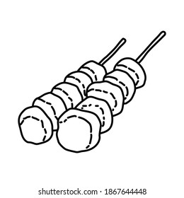 Kinako Dango Japanese Food Hand Drawn Icon Set Vector.
