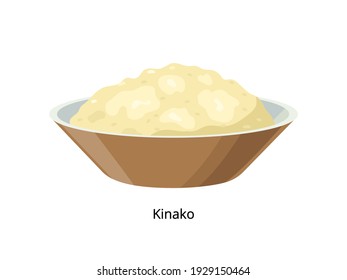 Kinako, roasted soybean flour in dish. Soybean product - vector illustration isolated on white background.
