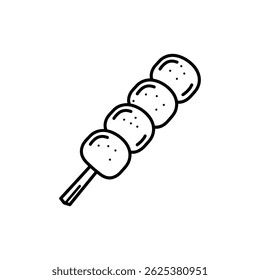 Kinako-Covered Mochi Pieces on Wooden Skewer Representing Traditional Japanese Snack