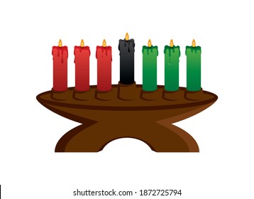 Kinara Kwanzaa candlestick icon vector. Traditional kinara candlestick holder with seven burning candles vector. Kwanzaa African American cultural holiday. Kinara icon isolated on a white background