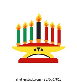 Kinara Kwanzaa. Seven candle holder with black, green and red candles. Celebration for African Americans in America. Vector flat illustration, cartoon style.