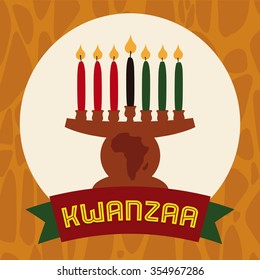 Kinara with lighted candles to celebrate Kwanzaa in flat colors.