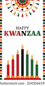 Kinara com sete velas acesas celebrando o kwanzaa, uma celebração de uma semana da cultura afro-americana.