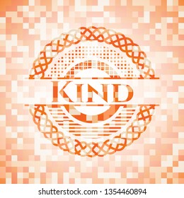 Kind abstract emblem, orange mosaic background