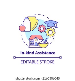 In kind assistance concept icon. School feeding and nutrition. Social assistance abstract idea thin line illustration. Isolated outline drawing. Editable stroke. Arial, Myriad Pro-Bold fonts used