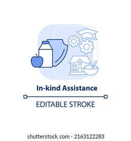 In kind assistance light blue concept icon. School nutrition. Social assistance abstract idea thin line illustration. Isolated outline drawing. Editable stroke. Arial, Myriad Pro-Bold fonts used