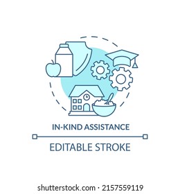 In kind assistance turquoise concept icon. School feeding. Social assistance abstract idea thin line illustration. Isolated outline drawing. Editable stroke. Arial, Myriad Pro-Bold fonts used