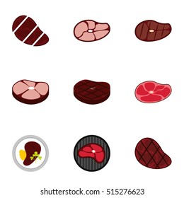 Kind of beef icons set. Flat illustration of 9 kind of beef vector icons for web