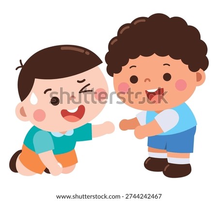 Kind Boy Helping Friend After Falling Cartoon Vector Illustration