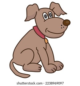 Kind brown dog cartoon characters. Animal Coloring Page. Flat Vector illustration isolate on white background.