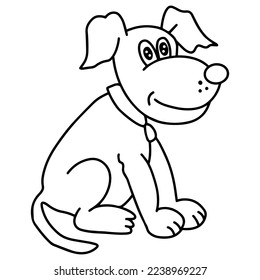 Kind brown dog cartoon characters. Animal Coloring Page. Flat Vector illustration isolate on white background.