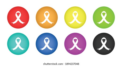Kind of cancer ribbon color in circle isolated in white. Cancer awareness day.