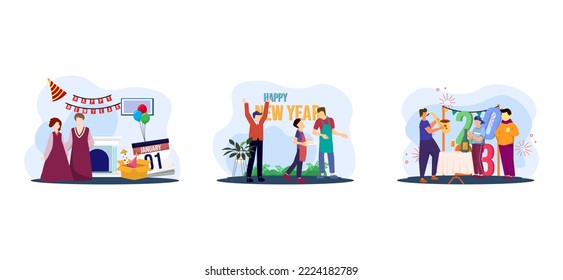 Kind Celebrate New Year Flat Bundle Design
