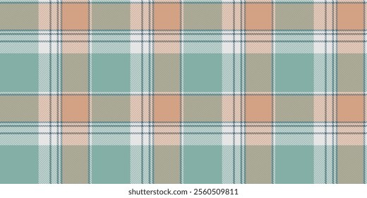 Kind check fabric plaid, customer pattern tartan texture. Checked background seamless vector textile in pastel and orange colors palette.