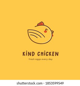 Kind Chicken logo concept. Cute cartoon laying hen. Logo template for poultry farm. For restaurant or cafe menu, packaging, butcher shops and chicken farm. Fresh eggs every day slogan.