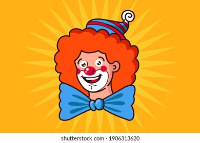 kind clown face with big bow tie. flat vector illustration of character.