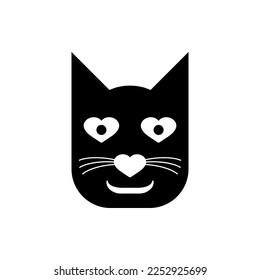 Kind cute cat. Vector logo. Black and white silhouette.