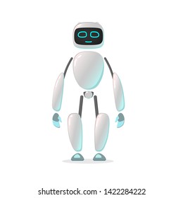 Kind cute and funny robot of gray color with highlights and gradient neon on a white background. Vector graphics.