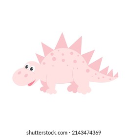 Kind cute pink dinosaur cartoon isolated object. Baby character illustration. Dino girl clipart vector 