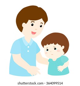 kind dad soothes crying son vector illustration