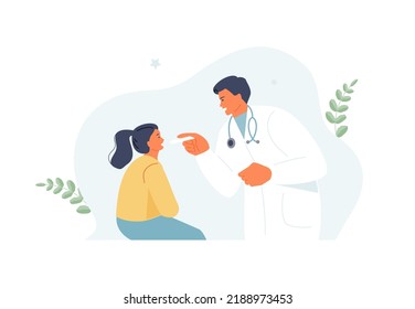 Kind doctor pediatrician checks the throat of a little girl. Child health and prevention. Vector illustration