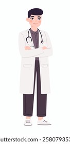 Kind doctor in a white coat. Flat vector illustration.