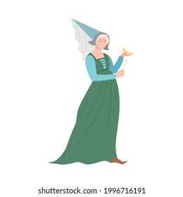 Kind Fairy with Magic Wand Holding Gold Shoe as Fabulous Medieval Character from Fairytale Vector Illustration