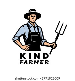 Kind farmer. Farmer holding wheat logo.