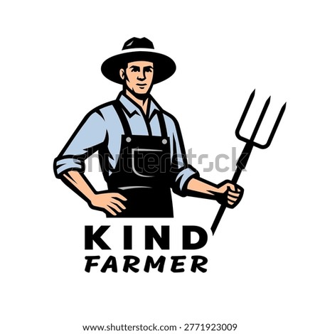 Kind farmer. Farmer holding wheat logo.