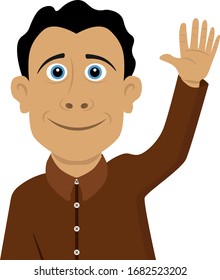A kind and friendly person waves and says Hello. Vector illustration on the theme of human gestures and emotions.