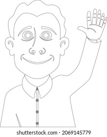 A kind and friendly person waves and says Hello. Vector illustration coloring book.