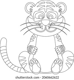 Kind and funny tiger coloring book. Vector illustration on a white background.