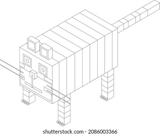 A kind and funny tiger isometry coloring book. Vector illustration on a white background.