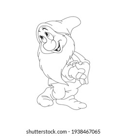 Весёлый гном контур для раскраски. Kind gnome contour for coloring. Vector drawing.