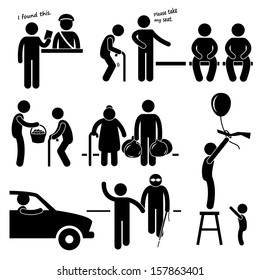 Kind Good Hearted Man Helping People Stick Figure Pictogram Icon