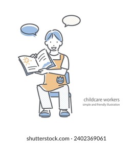 kind nursery staff, simple and friendly illustration