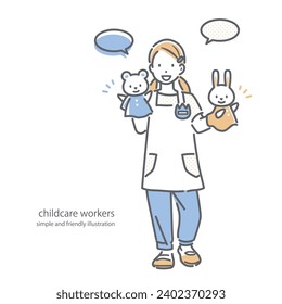 kind nursery staff, simple and friendly illustration