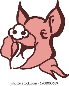 The kind pink pig is smiling happily with wide mouth.