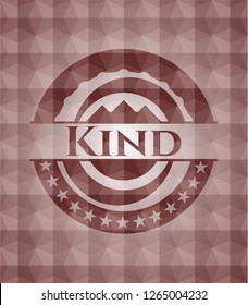 Kind red emblem or badge with abstract geometric polygonal pattern background. Seamless.