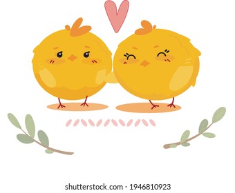 a kind scene with cute chickens in children's style